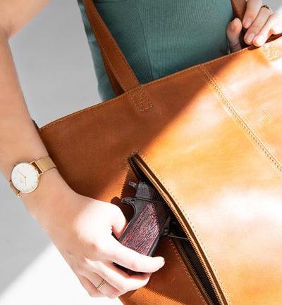 Concealed Carry Hand Bag in Cognac Genuine Leather
