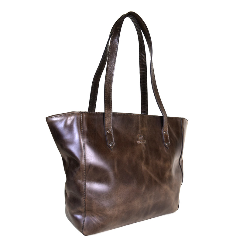 Cncled Carry Hand Bag in Chocolate Genuine Leather - Final Sale: No Returns or Exchanges