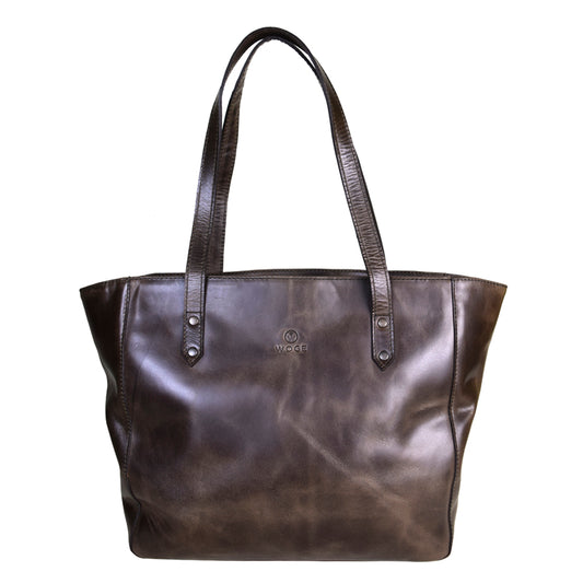 Cncled Carry Hand Bag in Chocolate Genuine Leather - Final Sale: No Returns or Exchanges