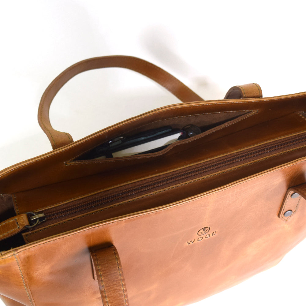 Concealed Carry Hand Bag in Cognac Genuine Leather - Final Sale: No Returns or Exchanges