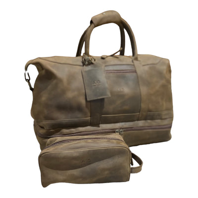 Weekender Bag with shoe compartment in brown color suede Leather - Professional Players Favorite - concealed carry!