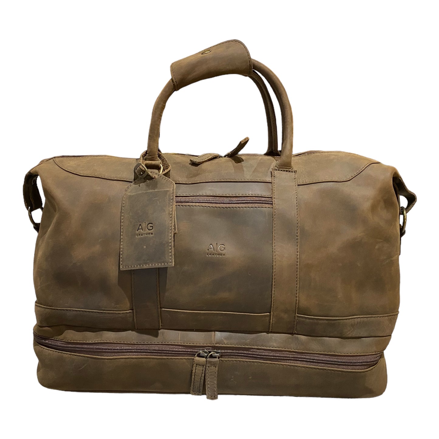 Weekender Bag with shoe compartment in brown color suede Leather - Professional Players Favorite - concealed carry!