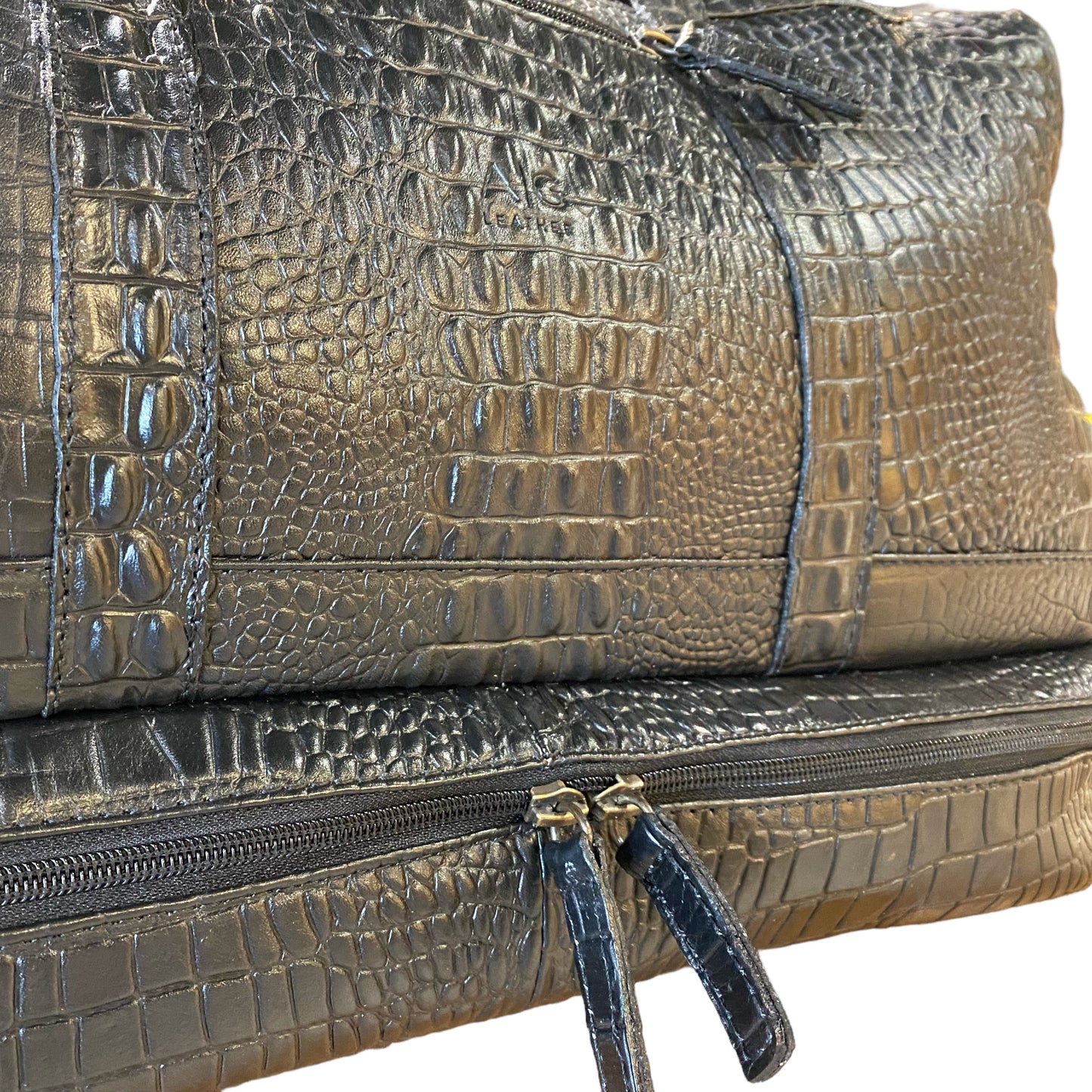 Weekender Bag with shoe compartment in Black color croc embossed Leather - Professional Players Favorite
 - Final Sale: No Returns or Exchanges