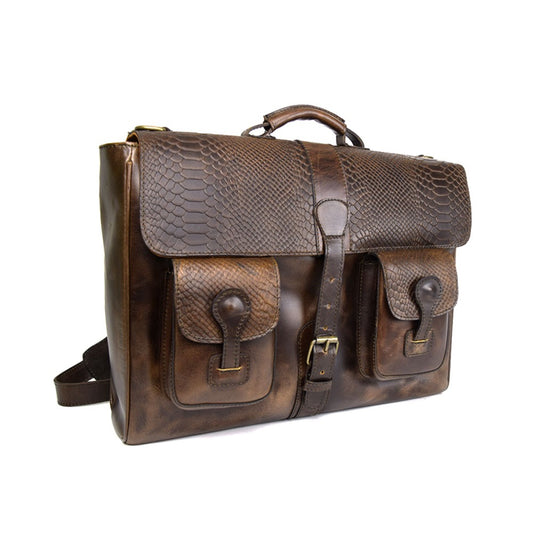 Indiana Briefcase in Chocolate Embossed Leather - Final Sale: No Returns or Exchanges