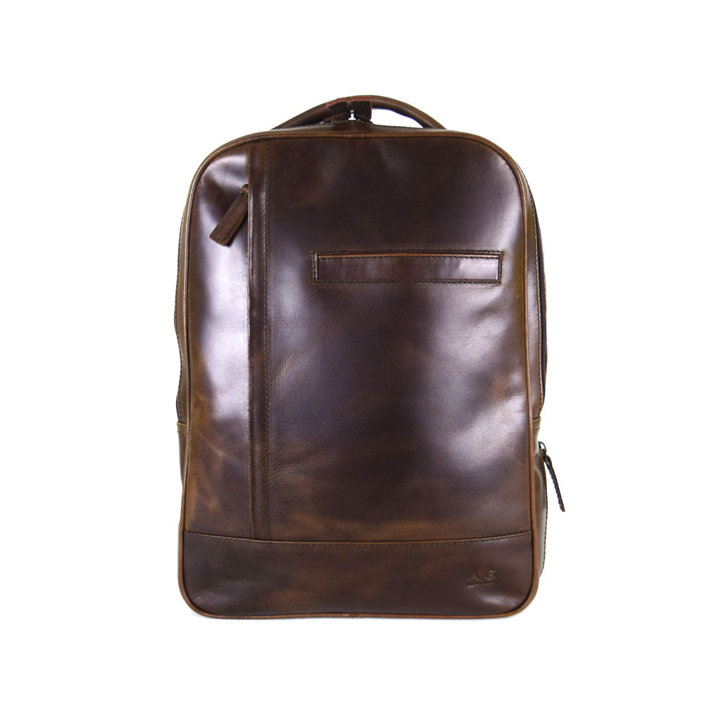 Double compartment backpack in Chocolate Leather - final sale no exchange