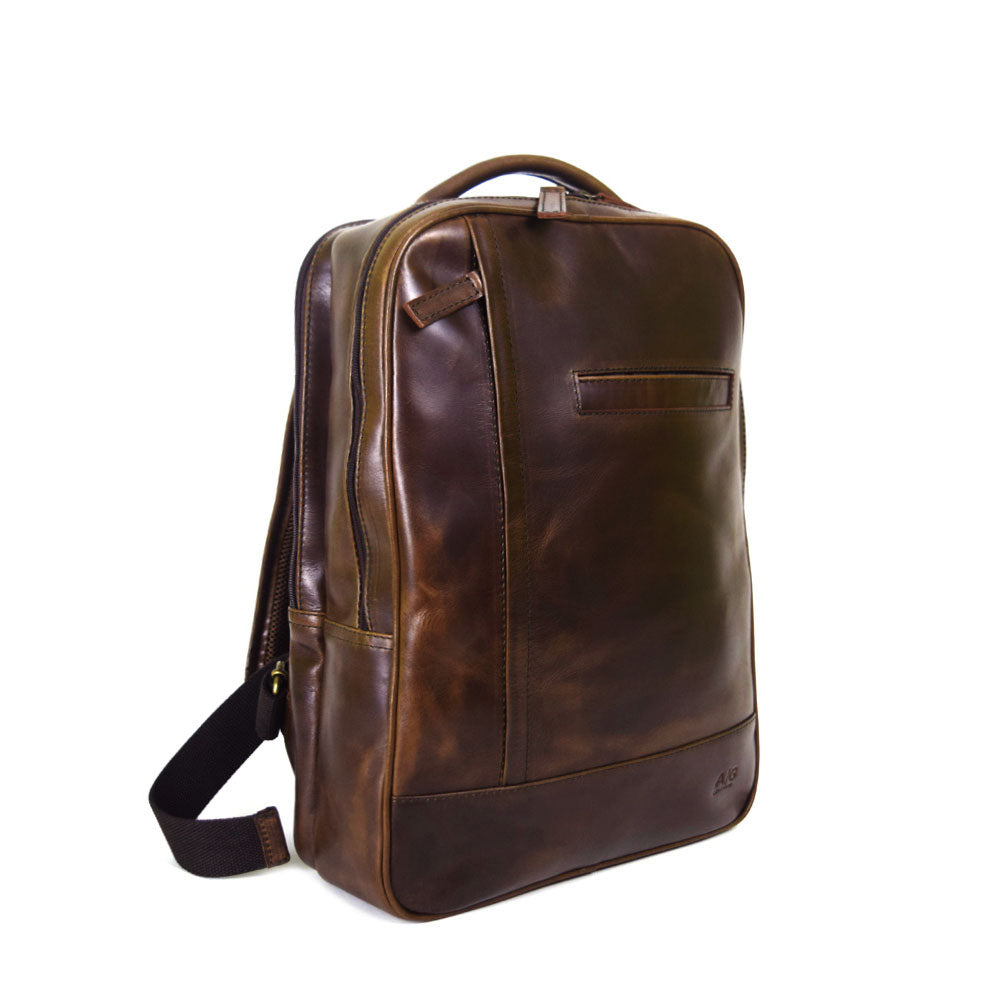 Double compartment backpack in Chocolate Leather - final sale no exchange