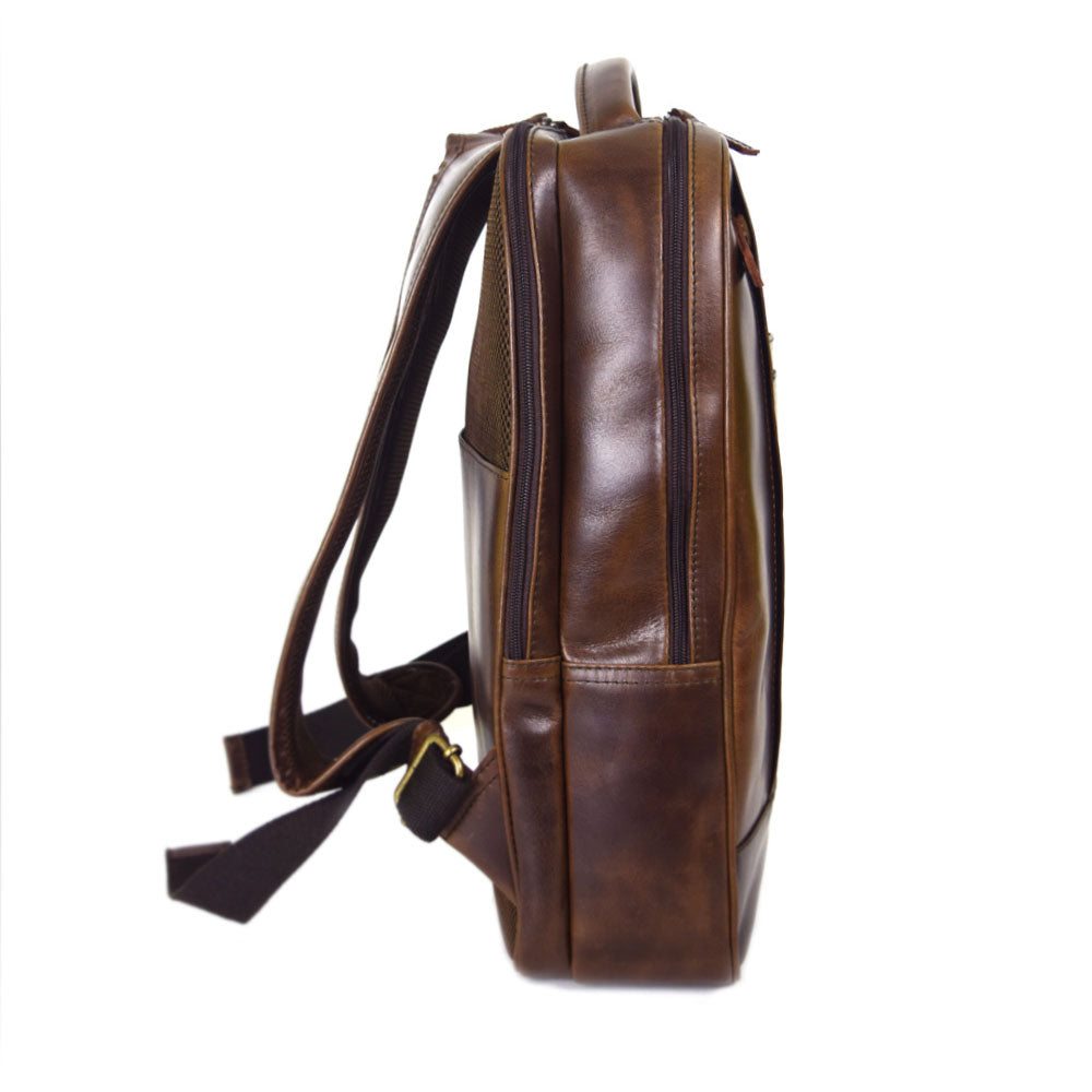 Double compartment backpack in Chocolate Leather - final sale no exchange