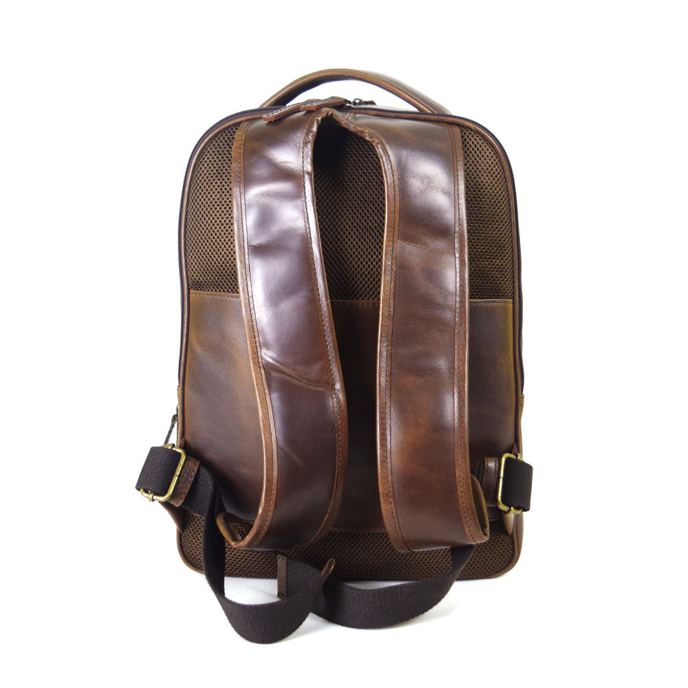 Double compartment backpack in Chocolate Leather - final sale no exchange