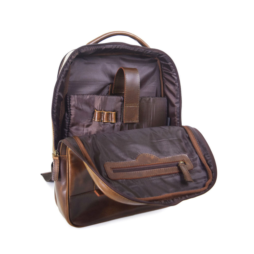 Double compartment backpack in Chocolate Leather - final sale no exchange