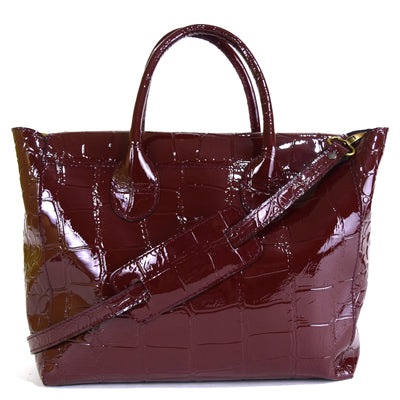 Foldover Tote in Cherry Embossed Leather