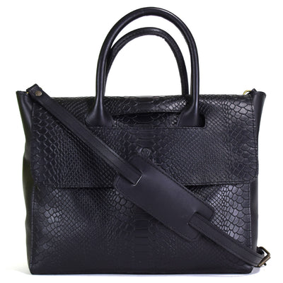 Foldover Tote in Black snke Embossed Leather (not Cncled)