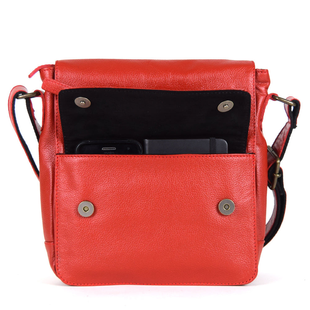 Urban Messenger Bag in Red Leather - Final Sale: No Returns or Exchanges