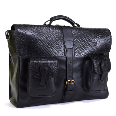 Indiana Briefcase in Black Embossed Leather - FINAL SALE - no exchange