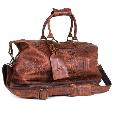 Travel Bag with shoe compartment in Rustic Brown Embossed Leather - Pr – AG  Leather - Shop Leather - HandCrafted