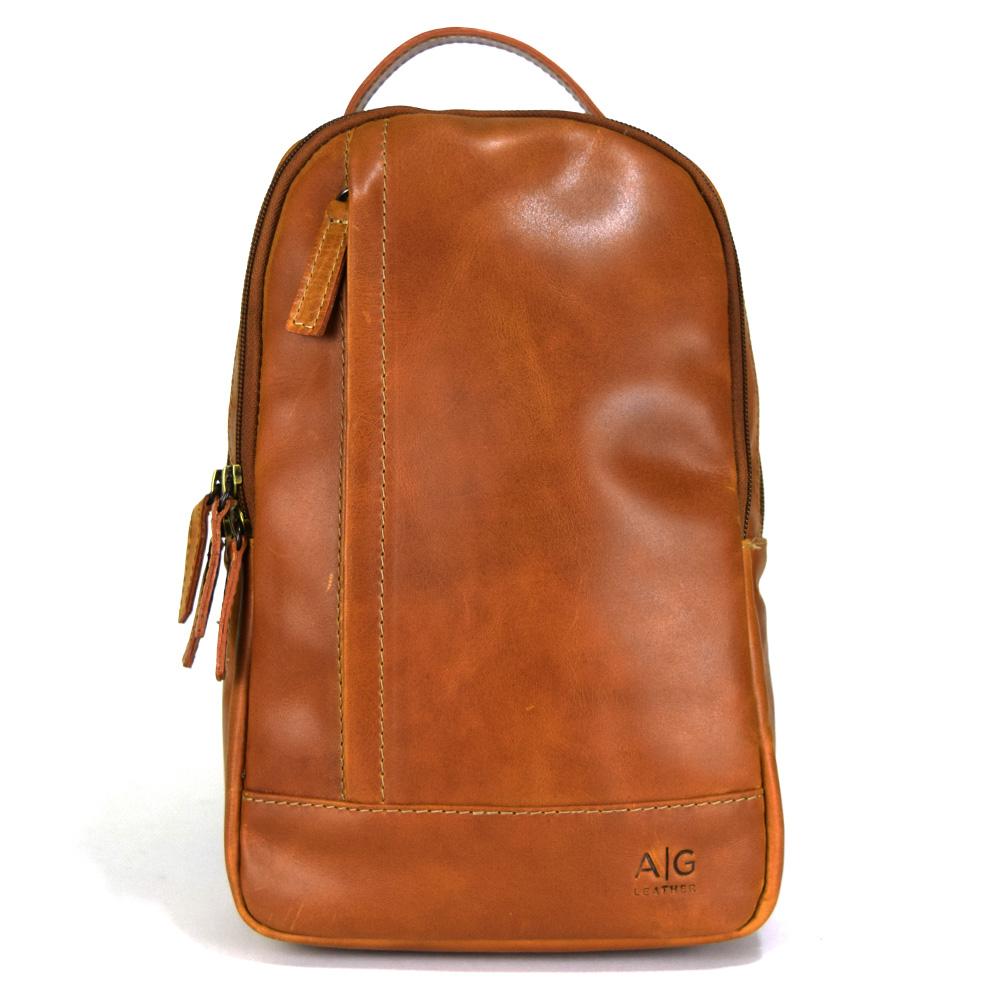 Crossbody - compact Backpack in Cognac Leather