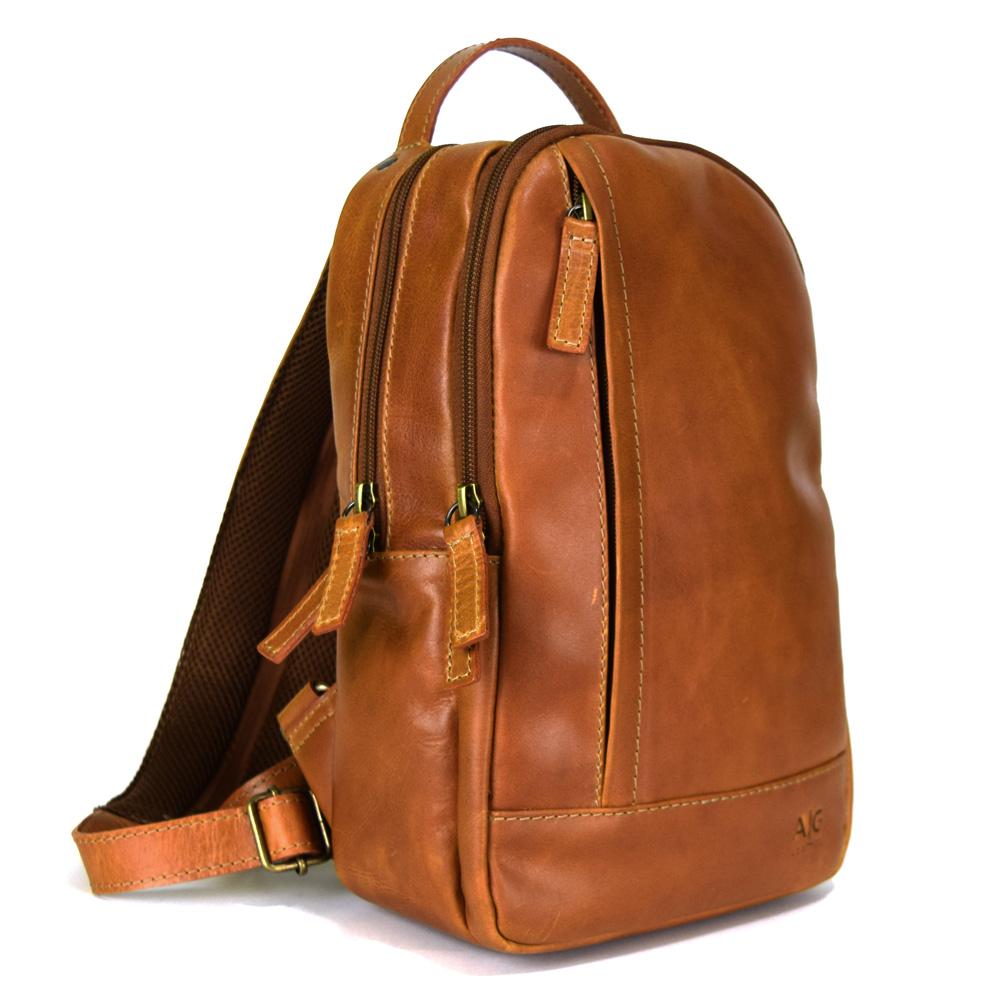 Crossbody - compact Backpack in Cognac Leather