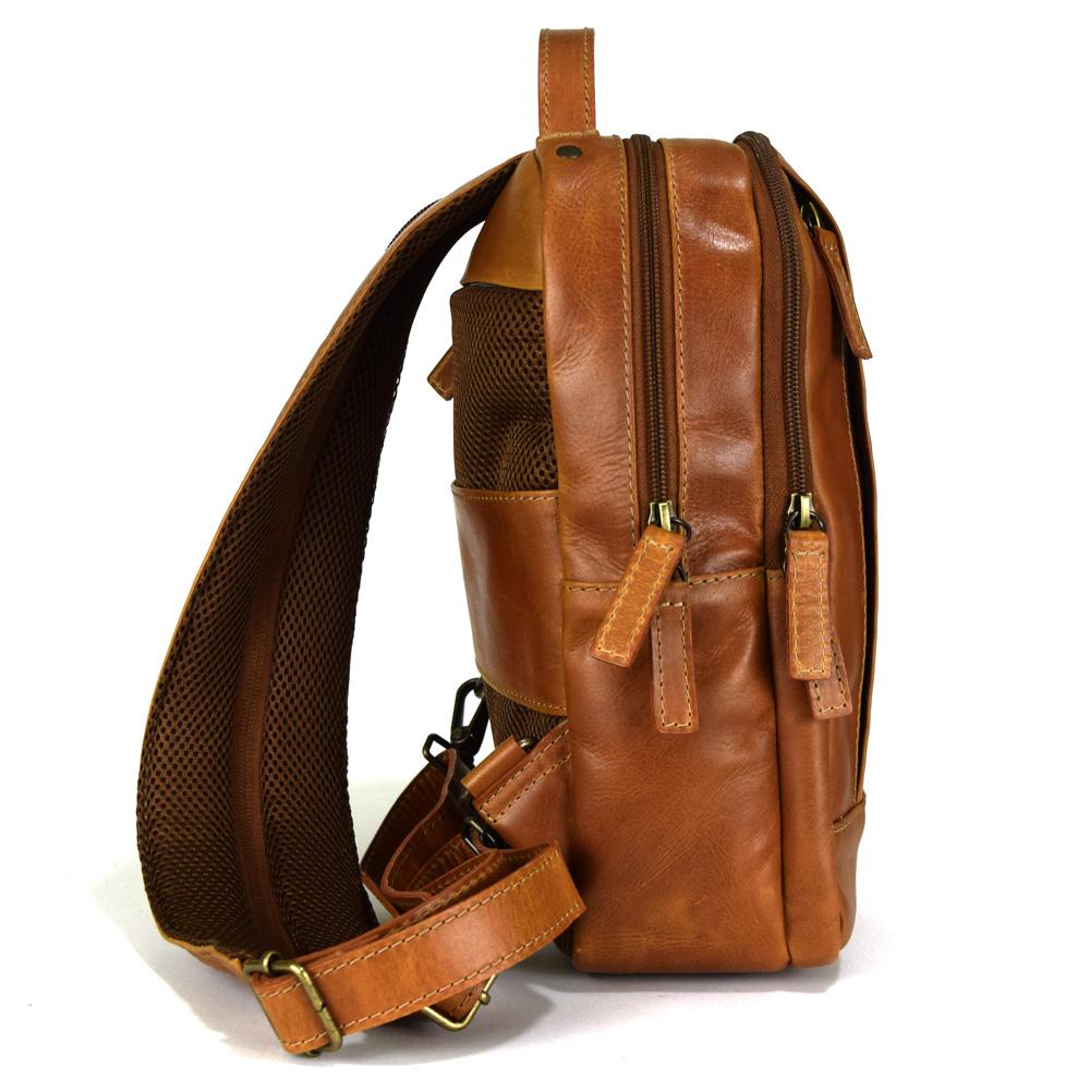 Crossbody - compact Backpack in Cognac Leather