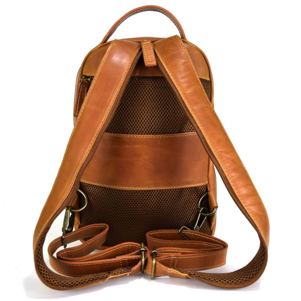 Crossbody - compact Backpack in Cognac Leather