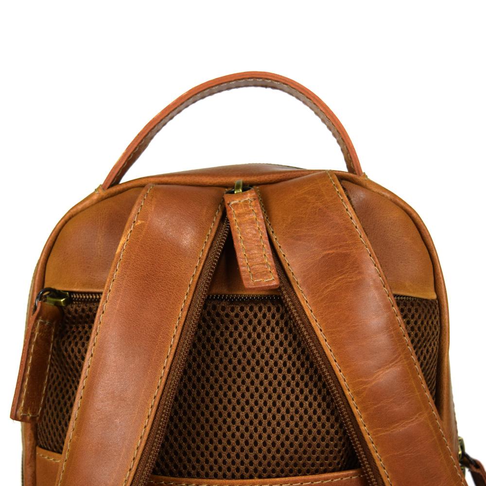 Crossbody - compact Backpack in Cognac Leather