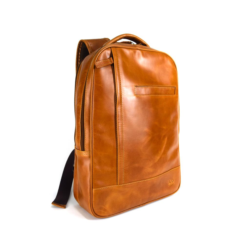 Handmade Leather Zip Backpack in KATLYN Cognac Camel Tan 