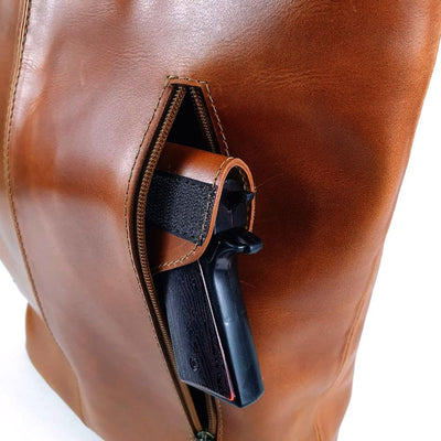 Elegant Concealed Carry Handgun bag in Cognac Leather