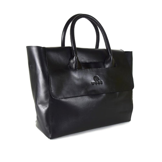 Foldover Tote in Black Leather Cncled Carry