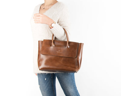 Bags - Foldover Tote In Chocolate Leather