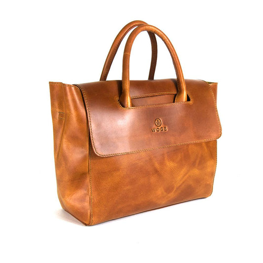 Foldover Tote in Cognac Leather- Concealed Carry