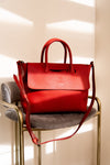 Bags - Foldover Tote In Rustic Red Leather