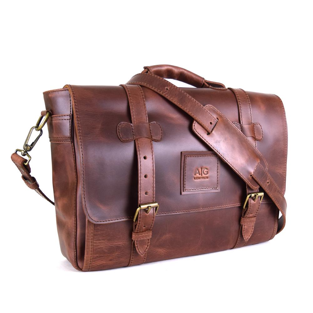 Wyoming Portfolio Briefcase in Rustic Brown Leather