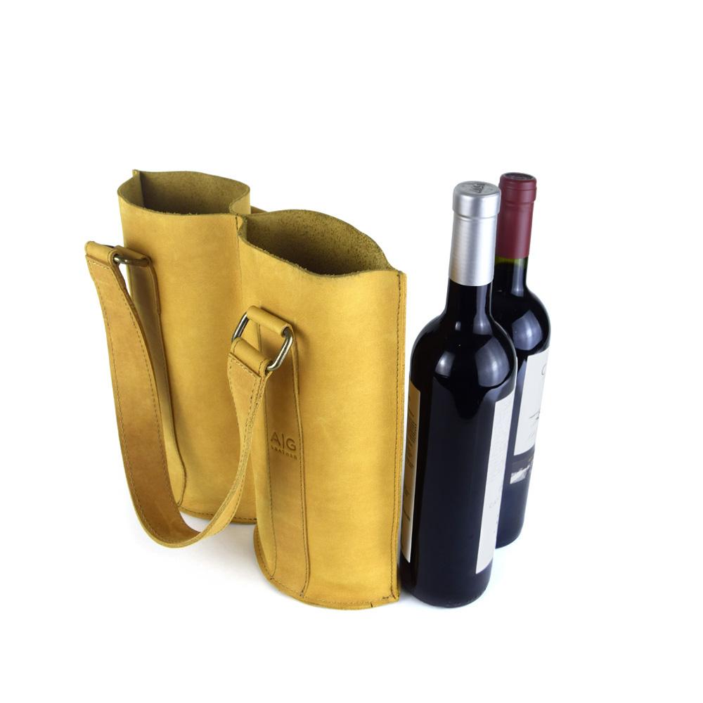 Sachi Insulated 2-Bottle Leather Wine Tote Bag Camel
