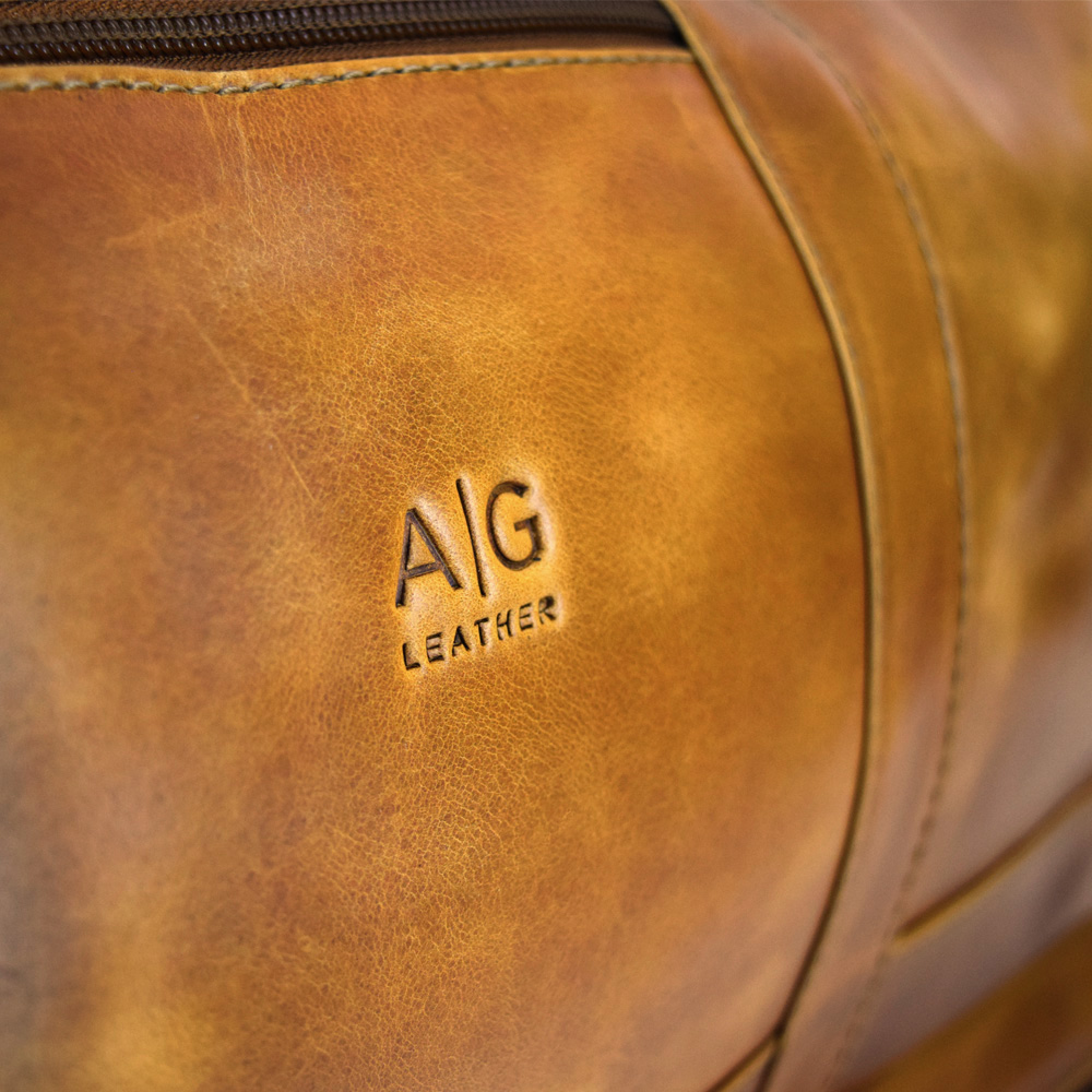 Travel bag with shoe compartment - made of 100% pull up cognac leather+ free case - Image 5