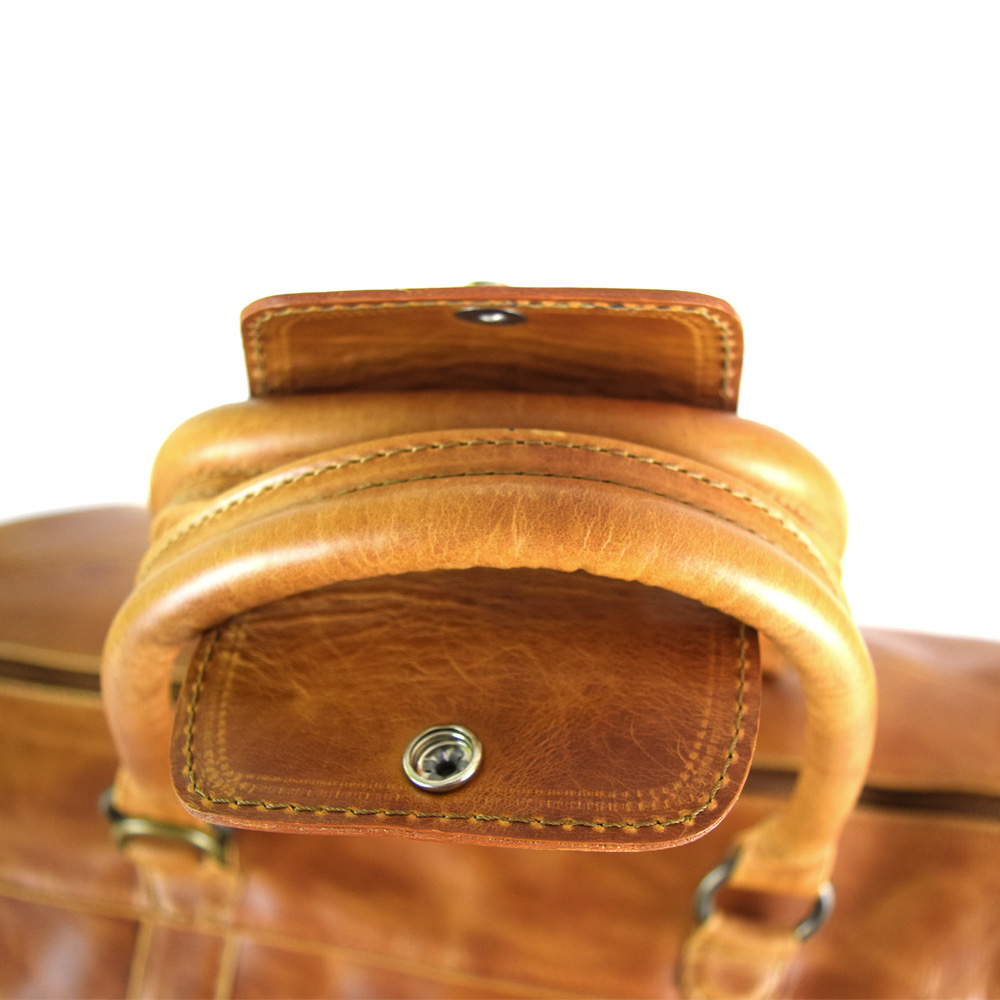 Travel bag with shoe compartment - made of 100% pull up cognac leather+ free case - Image 7