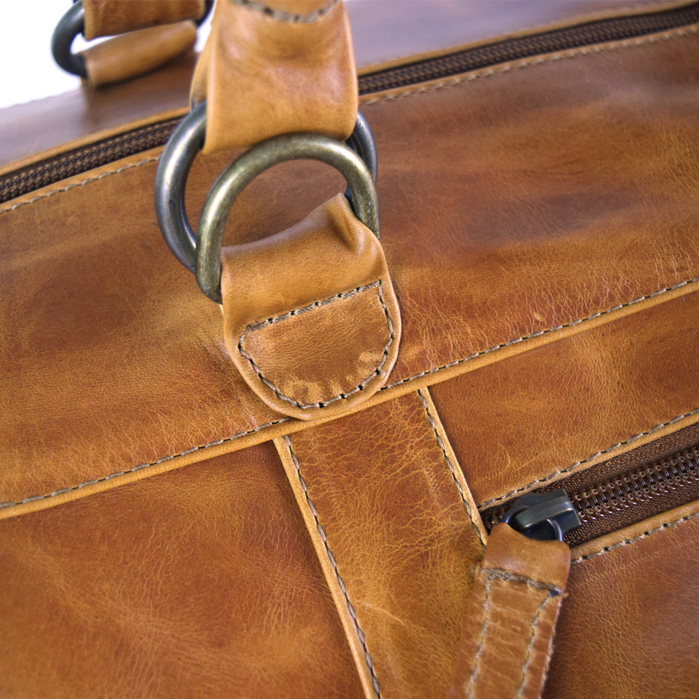 Travel bag with shoe compartment - made of 100% pull up cognac leather+ free case - Image 8
