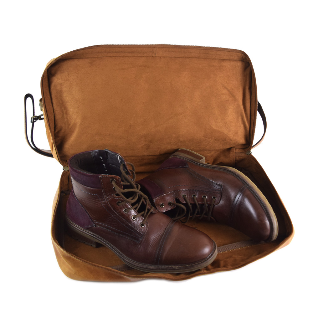 Travel bag with shoe compartment - made of 100% pull up cognac leather+ free case - Image 9